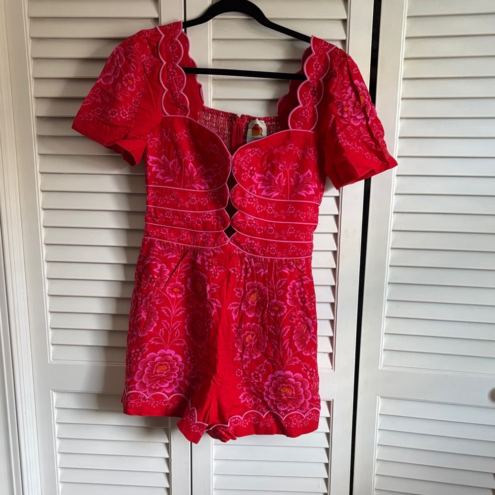 FARM Rio Red Floral Embroidered Romper